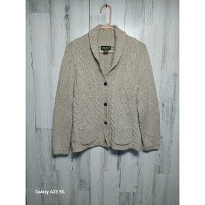 Eddie Bauer Cable Knit Cardigan in Cream - Size Medium Grandpa Grandma Cozy